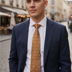 VTG Guess USA 100% Silk Men's Neck Tie Geometric Gold Pattern 57"